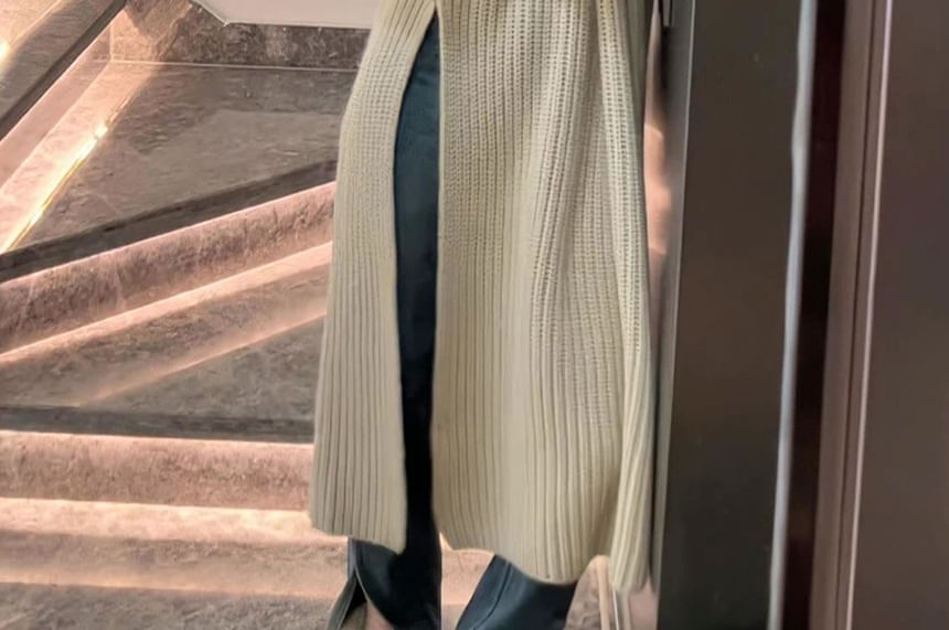 Neck Sweater Crew Slit Midi Dress Plain