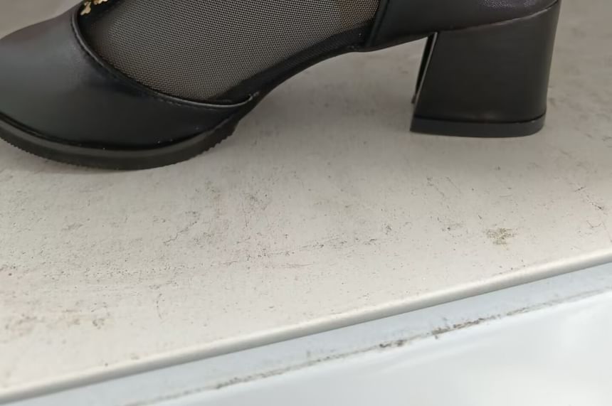 Heel Lace Boots Ankle Mesh Pointed Panel Trim Chunky