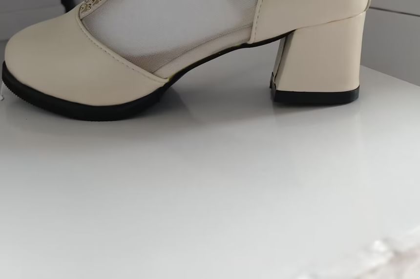 Heel Lace Boots Ankle Mesh Pointed Panel Trim Chunky