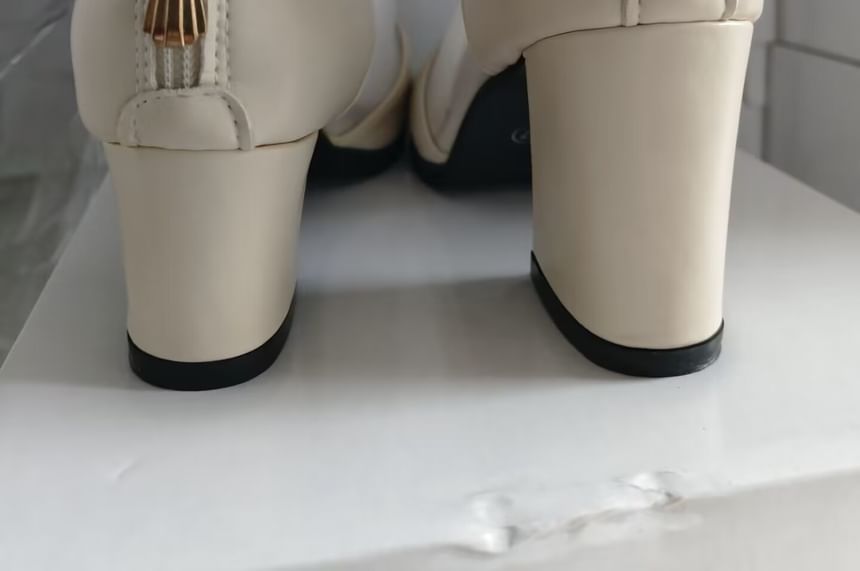 Heel Lace Boots Ankle Mesh Pointed Panel Trim Chunky