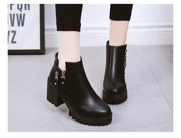 Platform Heel Ankle Chunky Boots