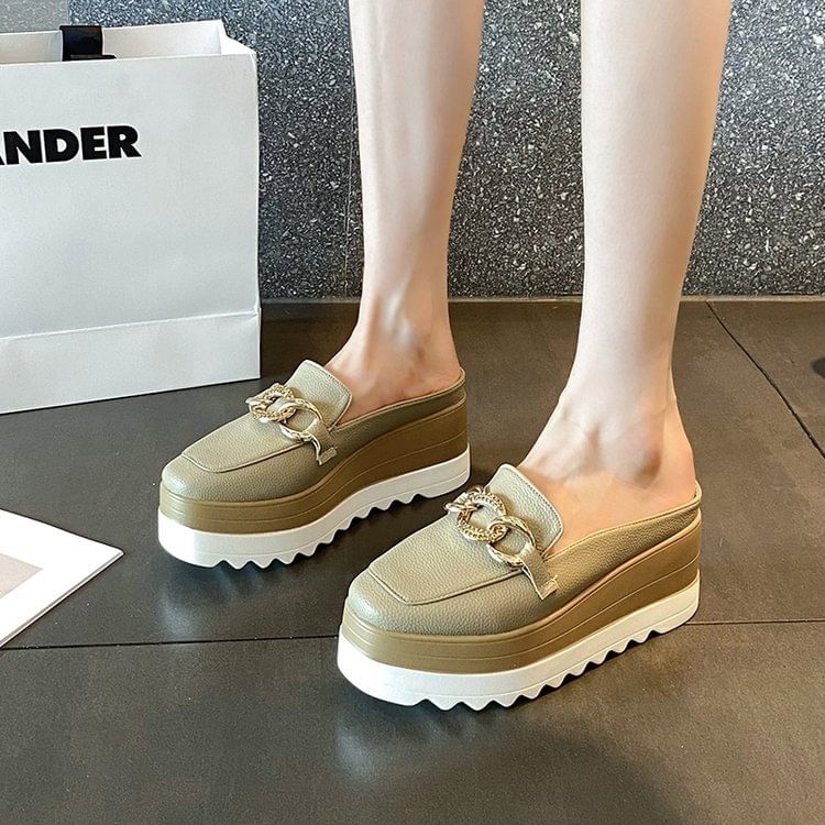 Platform Chain Loafer Mules Detail