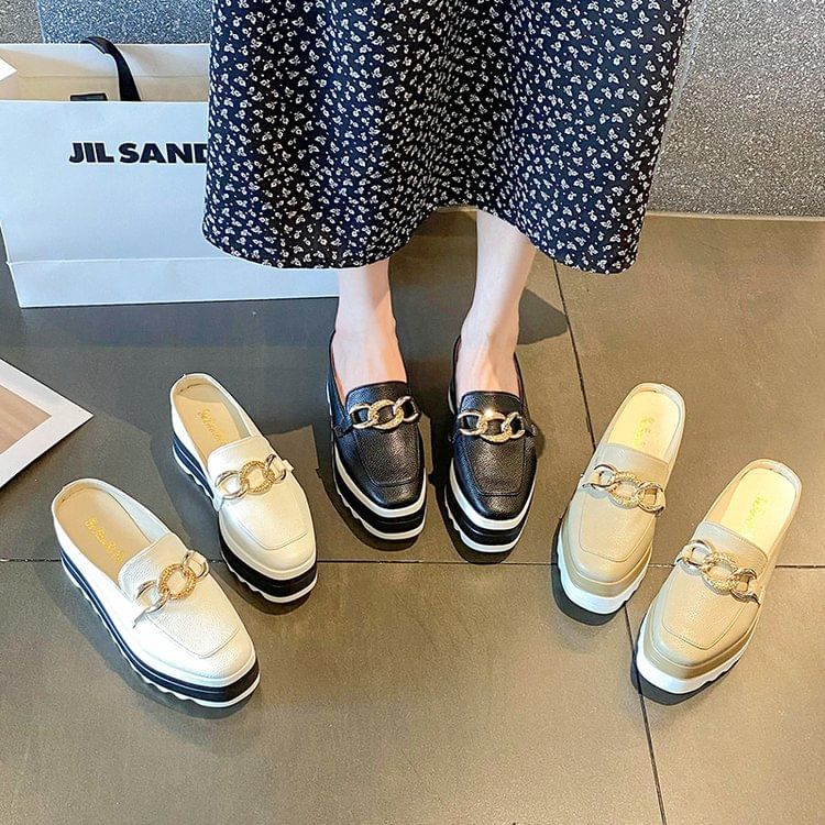 Platform Chain Loafer Mules Detail