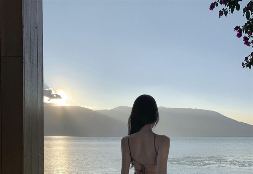 Dye Tie Maxi A-Line Halter Neck Back Dress Smocked Open