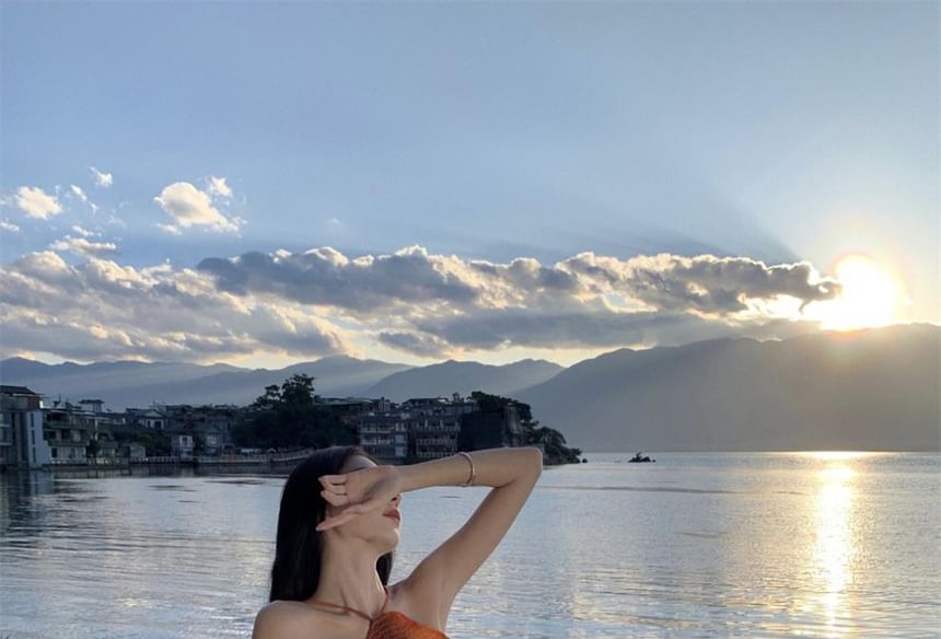 Dye Tie Maxi A-Line Halter Neck Back Dress Smocked Open