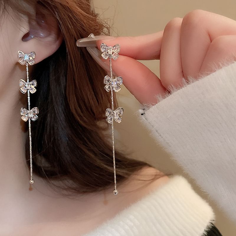 Drop Rhinestone Earring Bow