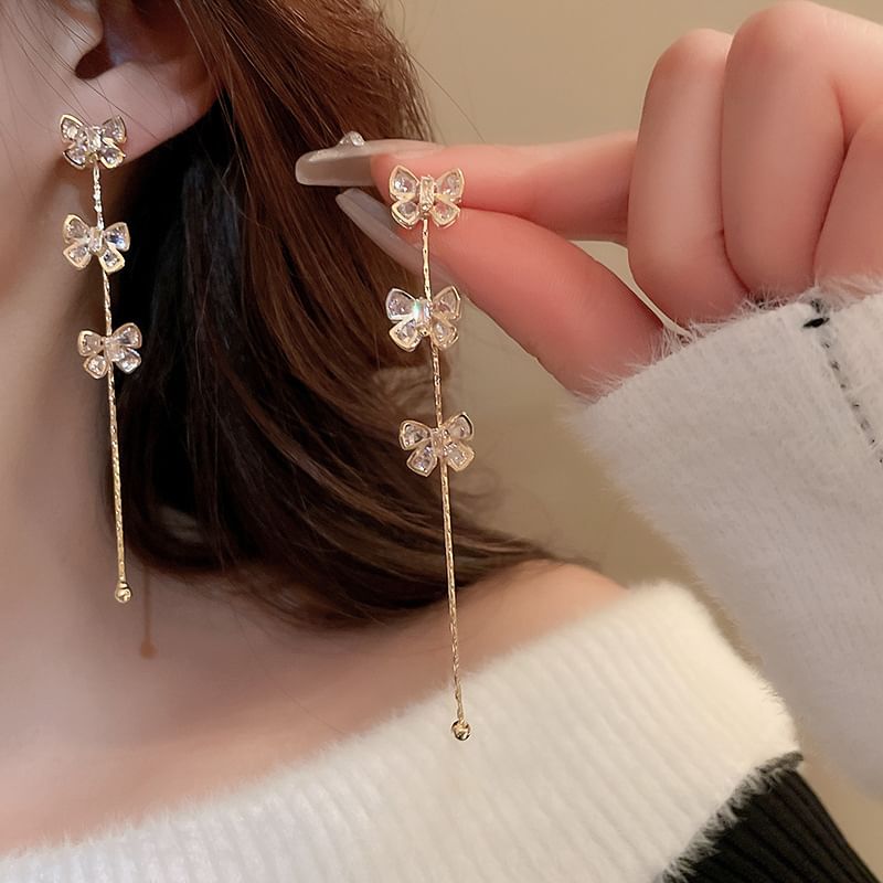 Drop Rhinestone Earring Bow