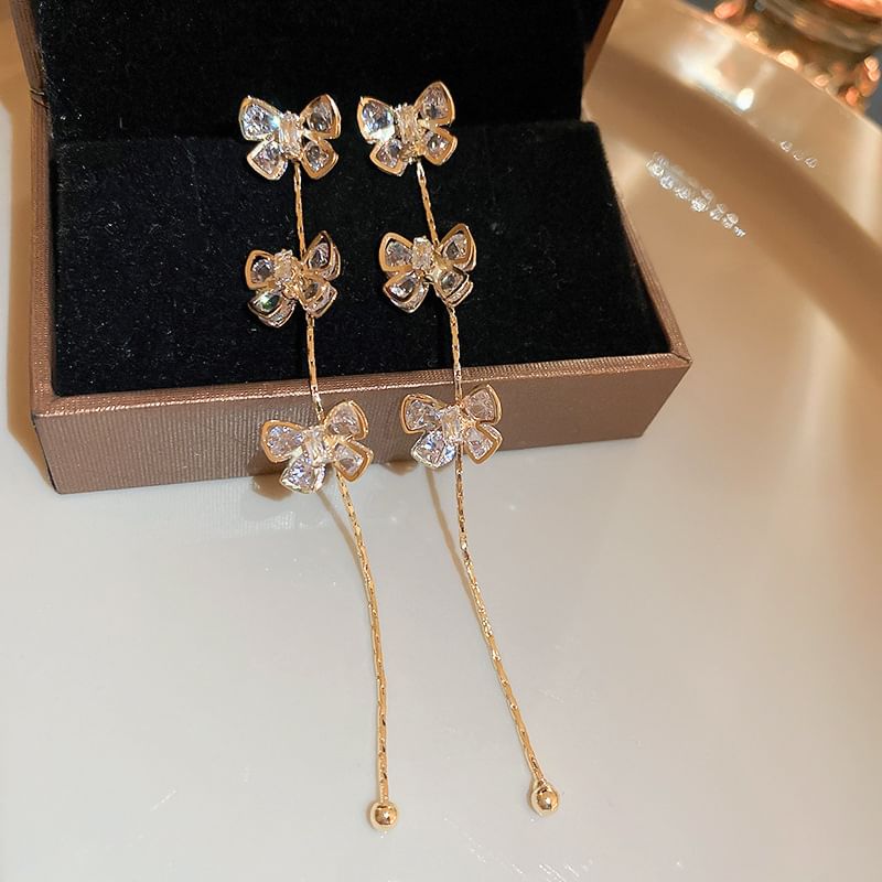 Drop Rhinestone Earring Bow