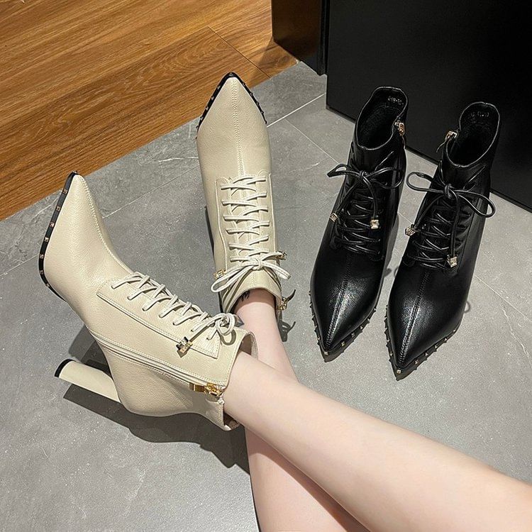 Pointed Ankle Boots High Heel Lace-Up