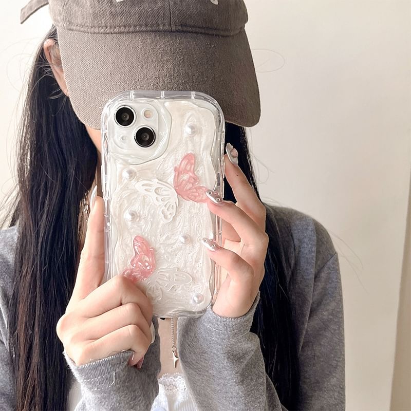 Phone Pearl Faux Butterfly Case