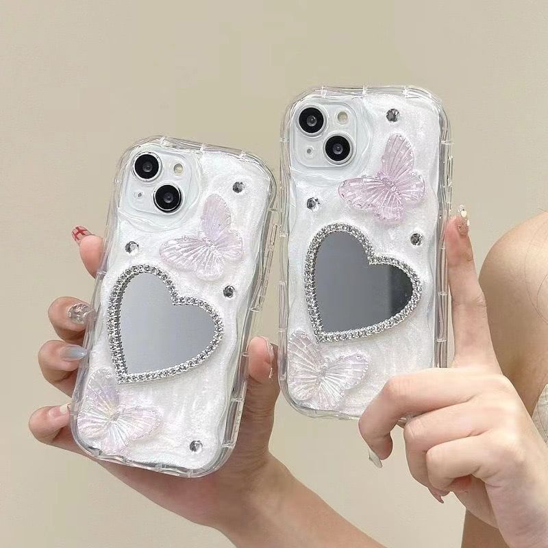 Heart Phone Butterfly Mirrored Case