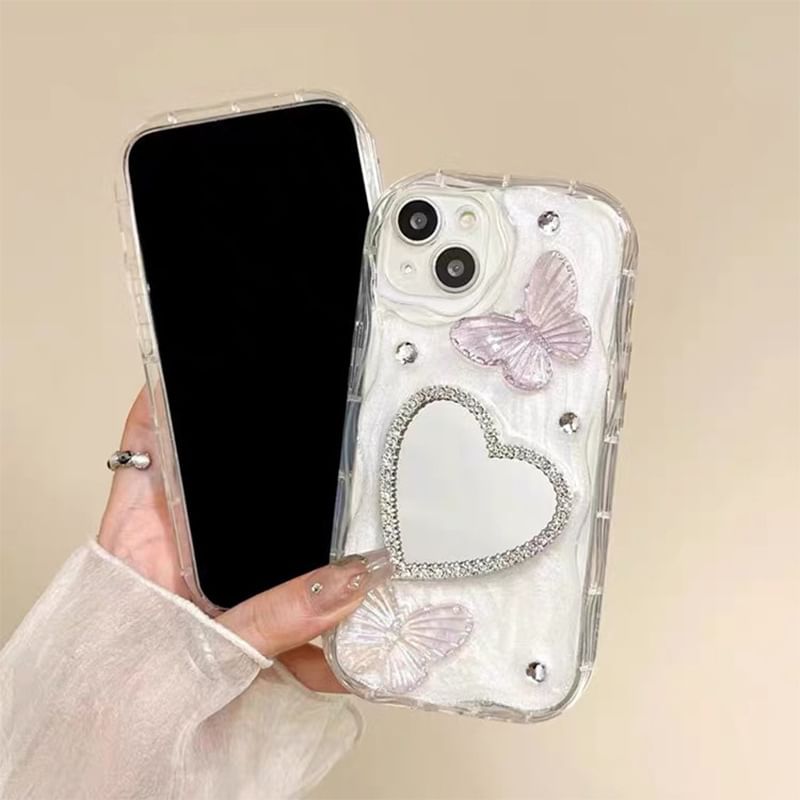Heart Phone Butterfly Mirrored Case