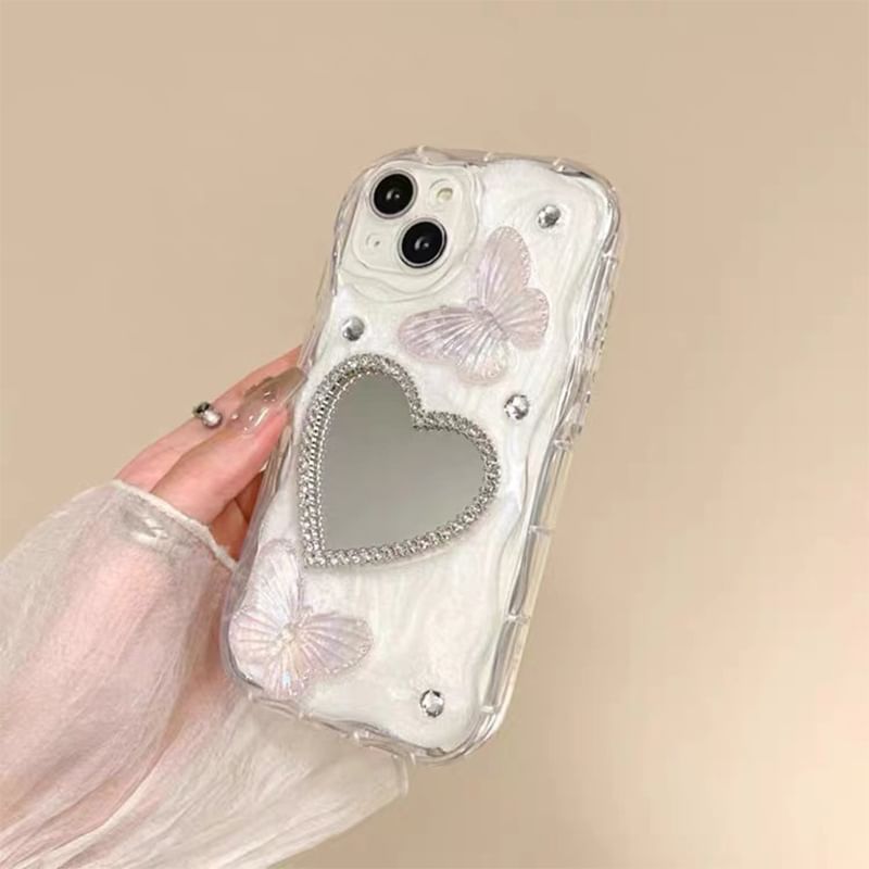 Heart Phone Butterfly Mirrored Case