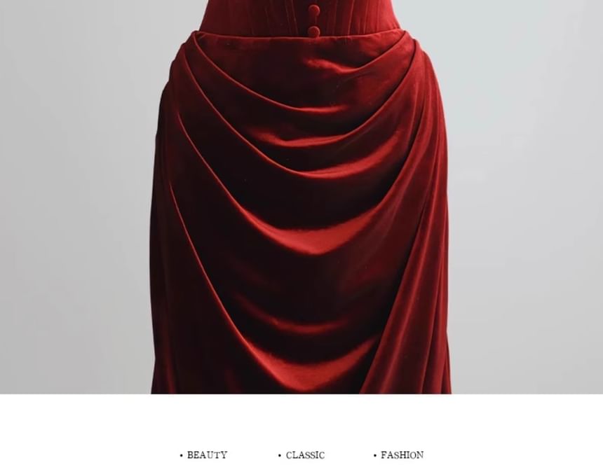 Mermaid Plain Accent Gown Evening Floral Trained Ruched Velvet Off-Shoulder Corset