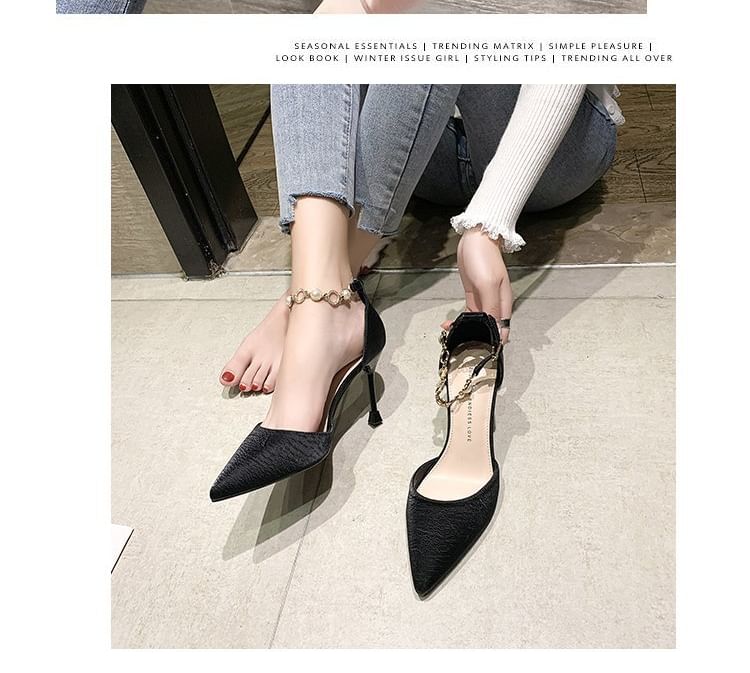 D'Orsay Pearl Ankle Strap Pumps Toe Faux Pointed