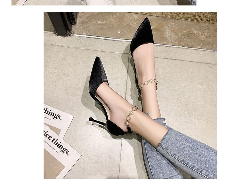 D'Orsay Pearl Ankle Strap Pumps Toe Faux Pointed