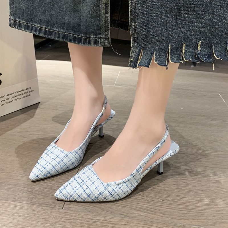 Pointed Tweed Slingback Pumps Toe