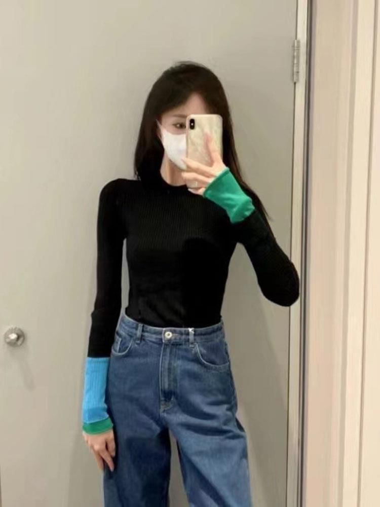 Long-Sleeve Top Crew Neck Knit Tone Two