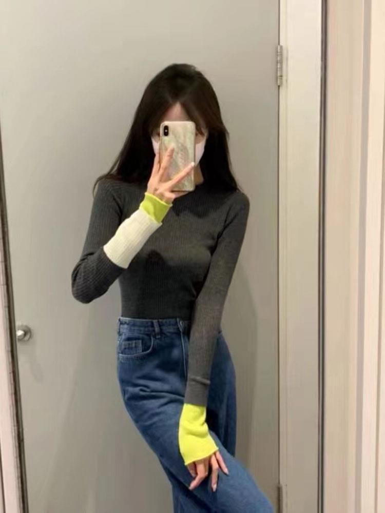 Long-Sleeve Top Crew Neck Knit Tone Two