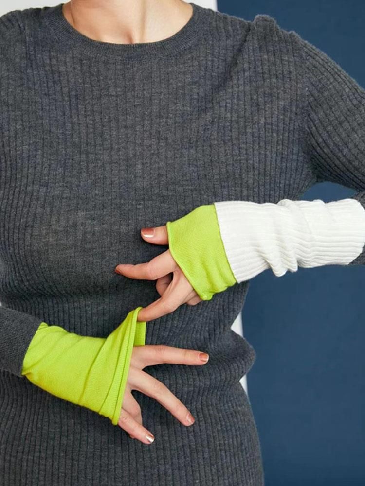 Long-Sleeve Top Crew Neck Knit Tone Two