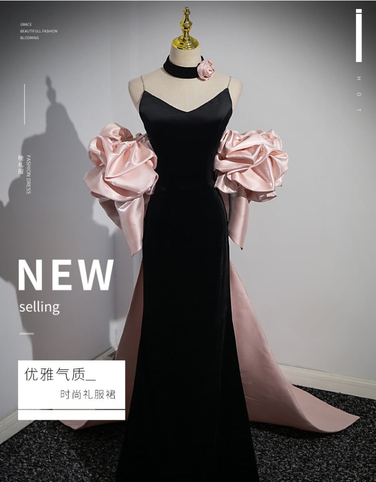 Evening Gown Sheath Halter Back Bow Neck