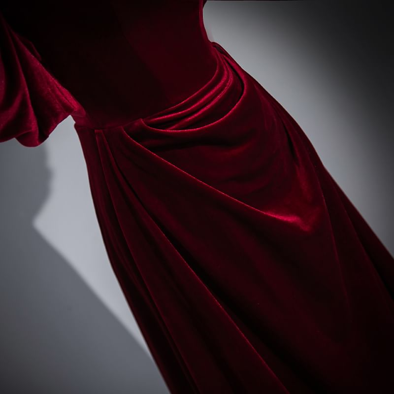 Gown Off A-Line Velvet Shoulder Evening