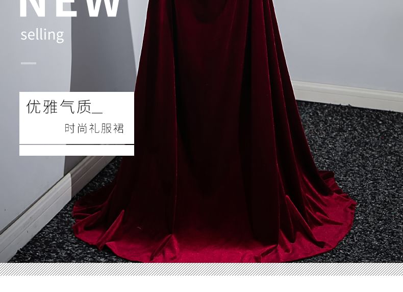 Gown Off A-Line Velvet Shoulder Evening