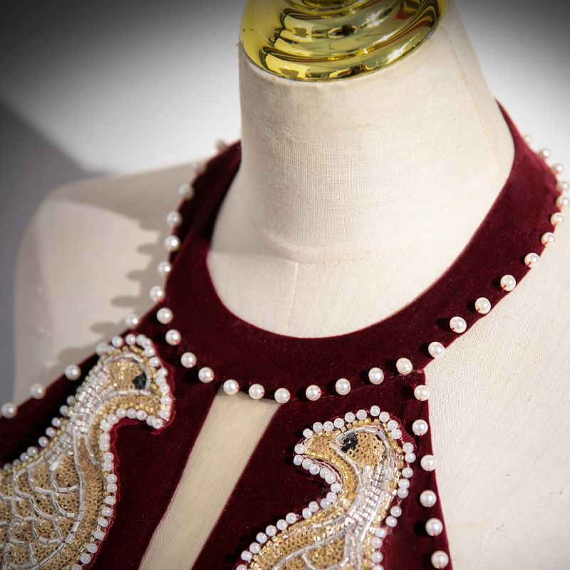 A-Line Halter Neck Evening Gown Velvet