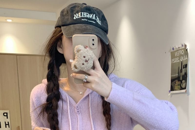 Button-Up Cardigan Plain Hooded