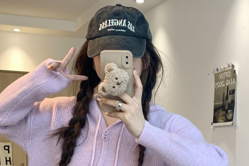 Button-Up Cardigan Plain Hooded