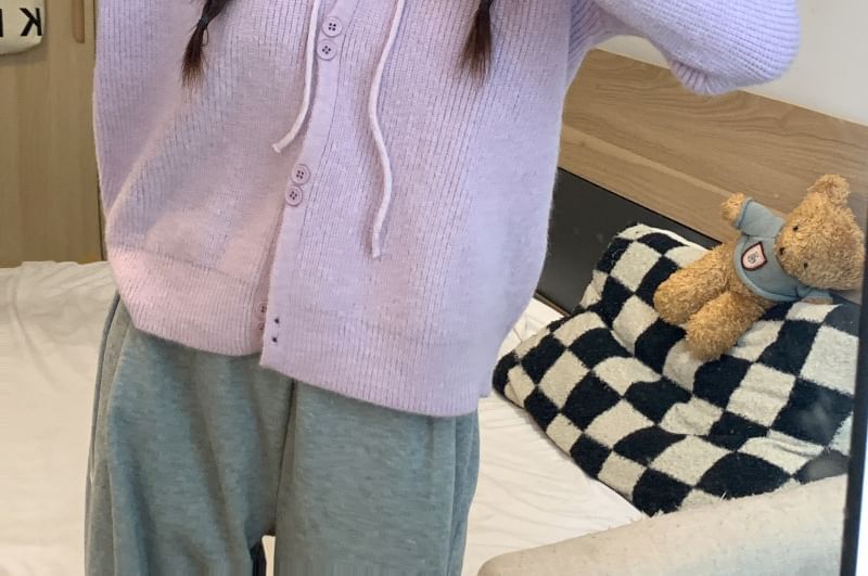 Button-Up Cardigan Plain Hooded