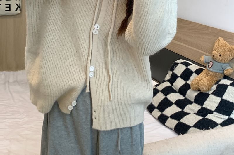 Button-Up Cardigan Plain Hooded