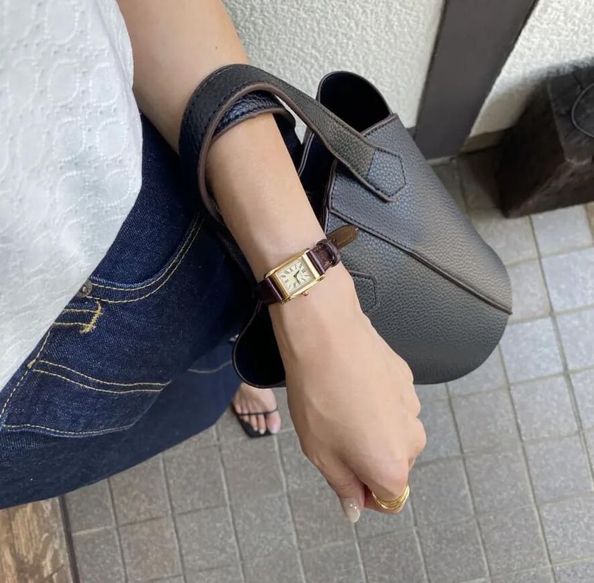 Bucket Leather Plain Bag Faux