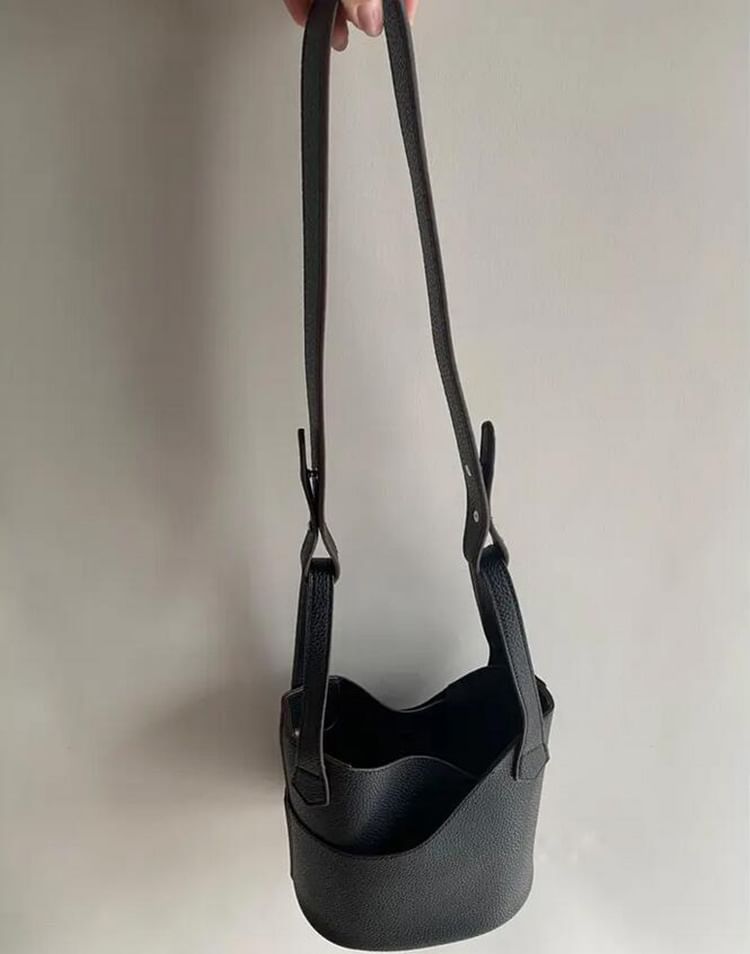 Bucket Leather Plain Bag Faux