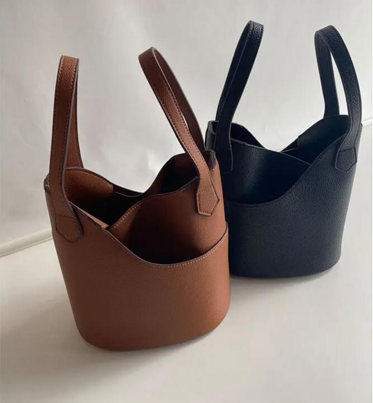 Bucket Leather Plain Bag Faux