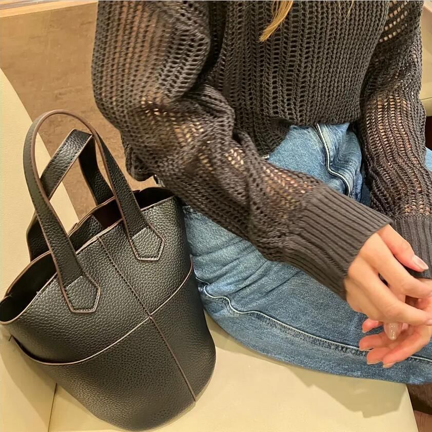 Bucket Leather Plain Bag Faux