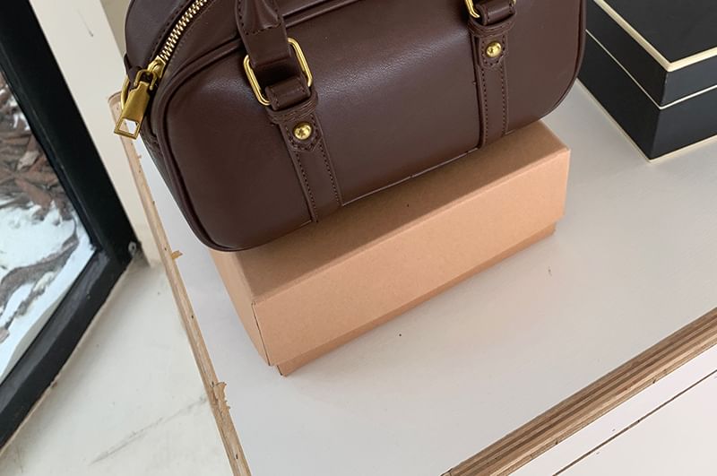 Crossbody Faux Leather Handle Top Plain Bag