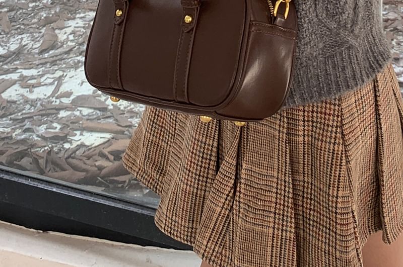 Crossbody Faux Leather Handle Top Plain Bag