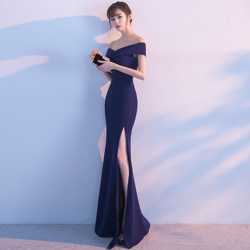 Plain Evening Gown Mermaid Side-Slit Off-Shoulder