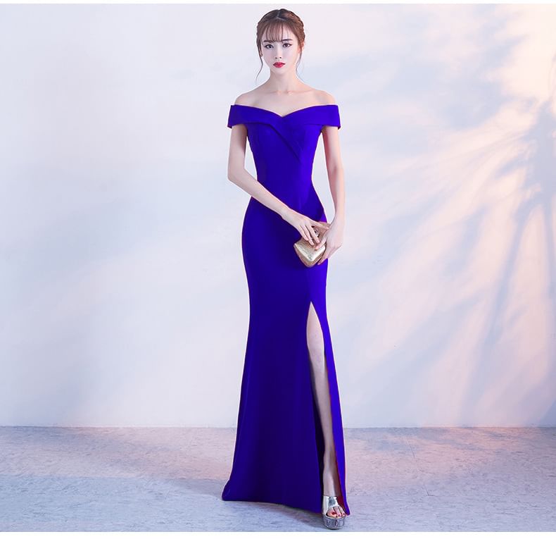Plain Evening Gown Mermaid Side-Slit Off-Shoulder