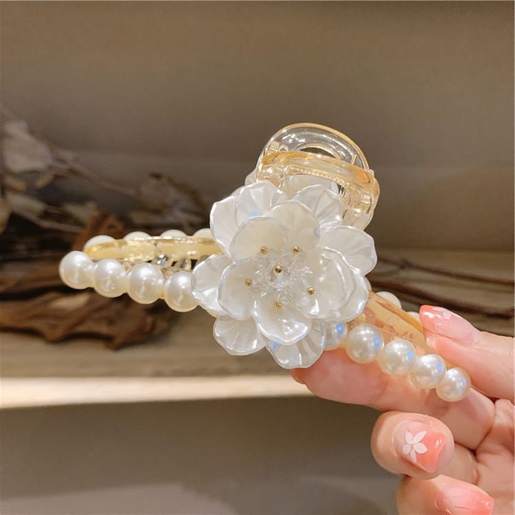 Floral Acrylic Faux Pearl Clamp Hair