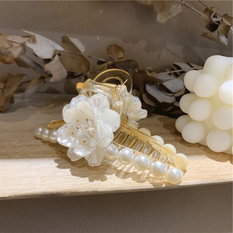 Floral Acrylic Faux Pearl Clamp Hair