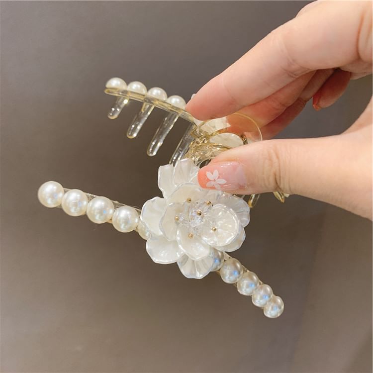 Floral Acrylic Faux Pearl Clamp Hair