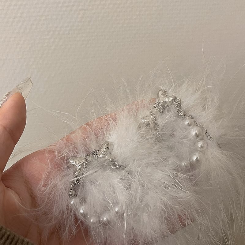 Faux Earring Stud Pearl Feather
