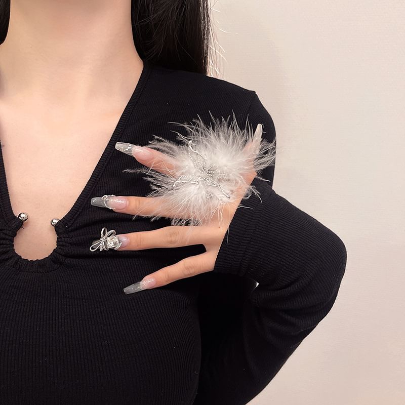 Alloy Feather Open Ring