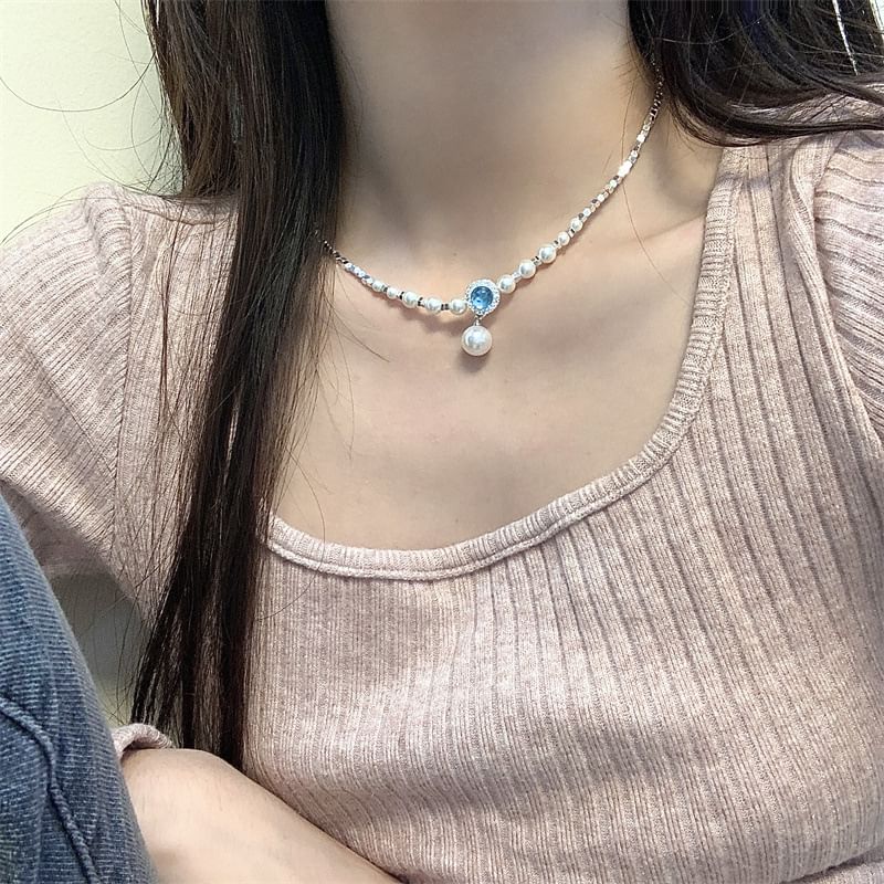 Choker Pendant Pearl Faux Rhinestone Alloy