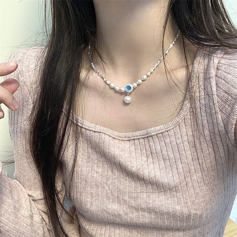 Choker Pendant Pearl Faux Rhinestone Alloy
