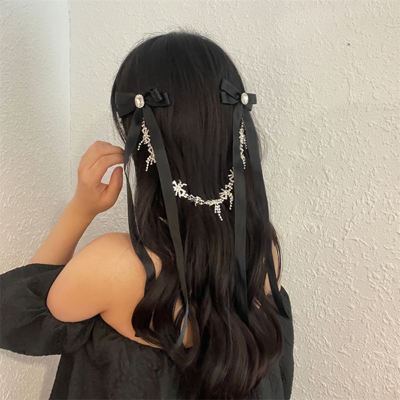 Clip Hair Ribbon Rhinestone