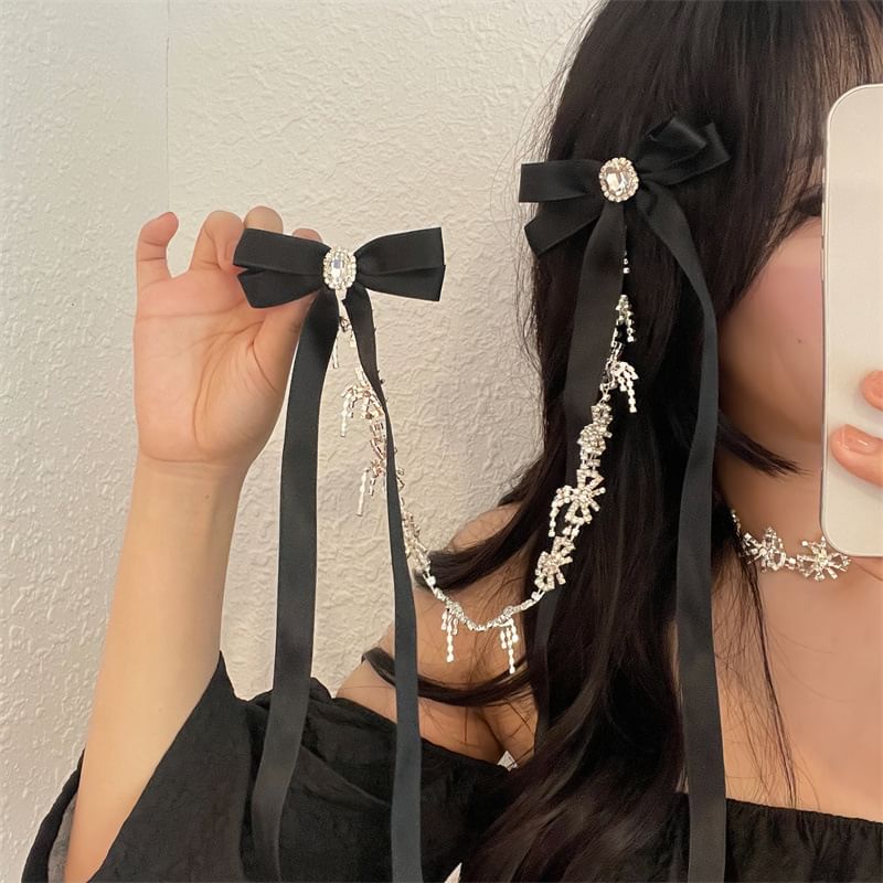 Clip Hair Ribbon Rhinestone