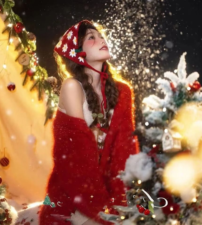 Floral Christmas Triangle Knit Headband